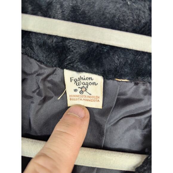 Vtg 50s 60s Fashion Wagon Jacket / Coat Minn. Woolen Mills Black Crushed Velvet - Picture 4 of 10